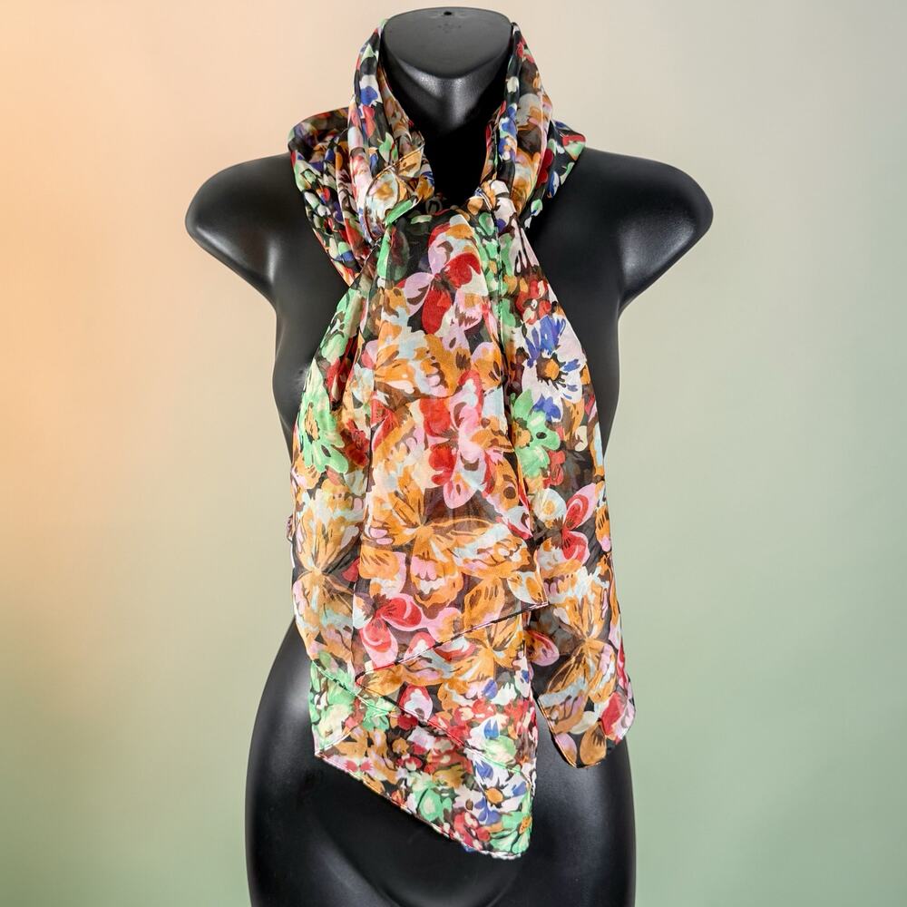 Natasha Couture Polyester Mulitcolored Sheer Floral Heart Scarf Wrap 52" x 51"